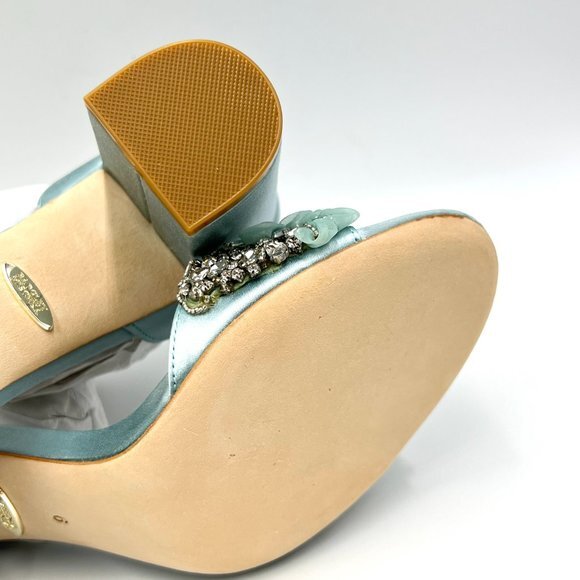 Badgley Mischka Size 9 Light Mist Blue Satin Jeweled Dress Sandals Heels Shoes - Picture 12 of 14